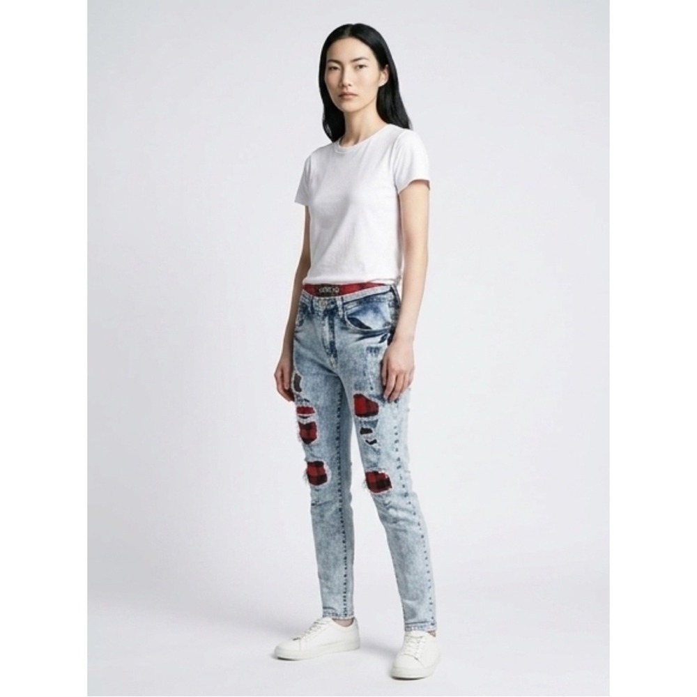 Grunge‎ Acid Wash Modern Culture Jeans Sz 29x28 patched Distressed Skinny Denim